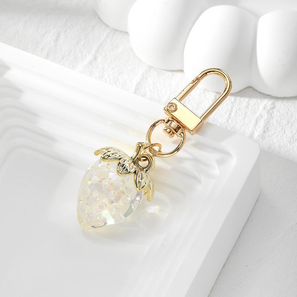 Peach Heart Strawberry Flower Keychain - Heart-Shaped Bag or Car Pendant