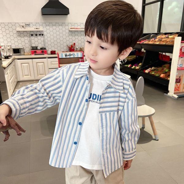 Boys Striped Long Sleeve Cotton Shirt Spring Autumn Korean Kids Top