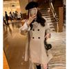Womens Wool Blend Long Coat Winter Thick Warm Loose Fit Polo Collar Double Breasted Gray