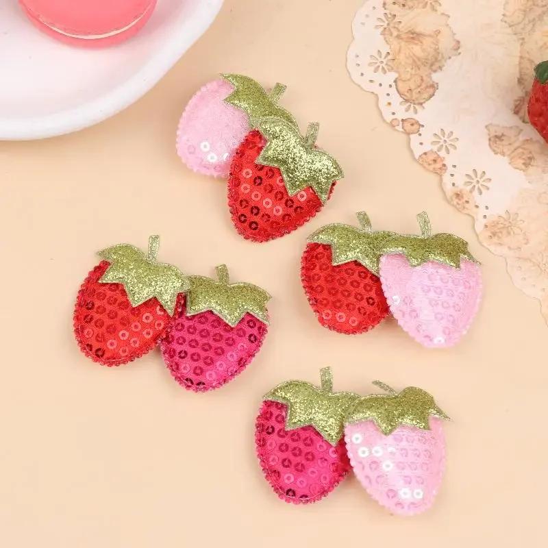 20Pcs Sequined Strawberry Patch Sewing Appliqued Sew On Clothes Decoration For DIY Hiarpin Accessories