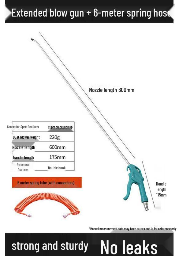 JZDASI 60cm High-Pressure Air Duster Gun with 6m Spring Hose