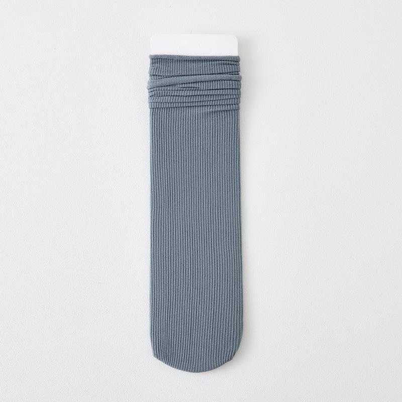 Female Spring and Summer Thin Pure Color All Build in The Tube Stack Socks