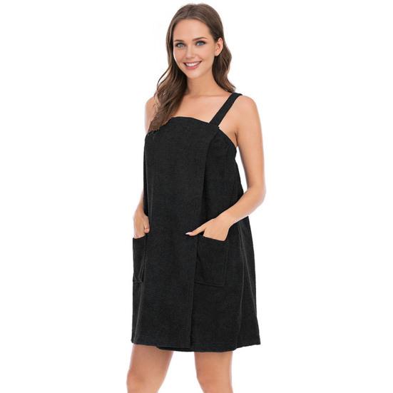 Women's Bath Towel Wrap Spa Body Wrap with Straps And Pockets Adjustable Closure Shower Robe Towel with Facial Headband
