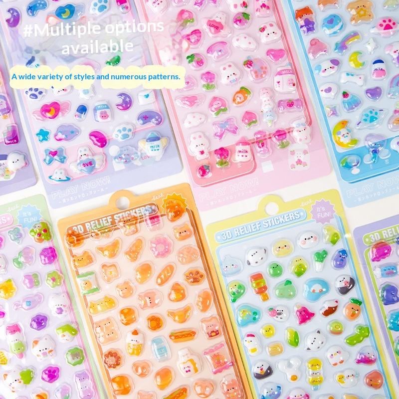 5Pcs Cute Cartoon Animals Stickers 3D Relief Stickers Scrapbooking Diy Diary Cup Decoration Journaling Stationery Sticker