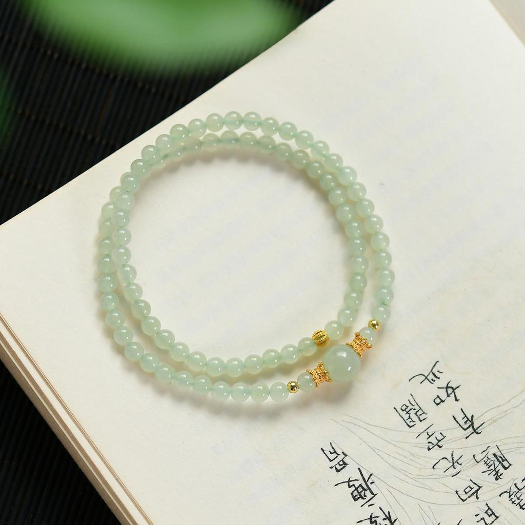 Fresh Hetian Jade & 925 Silver Double Circle Bracelet with Luck Beads
