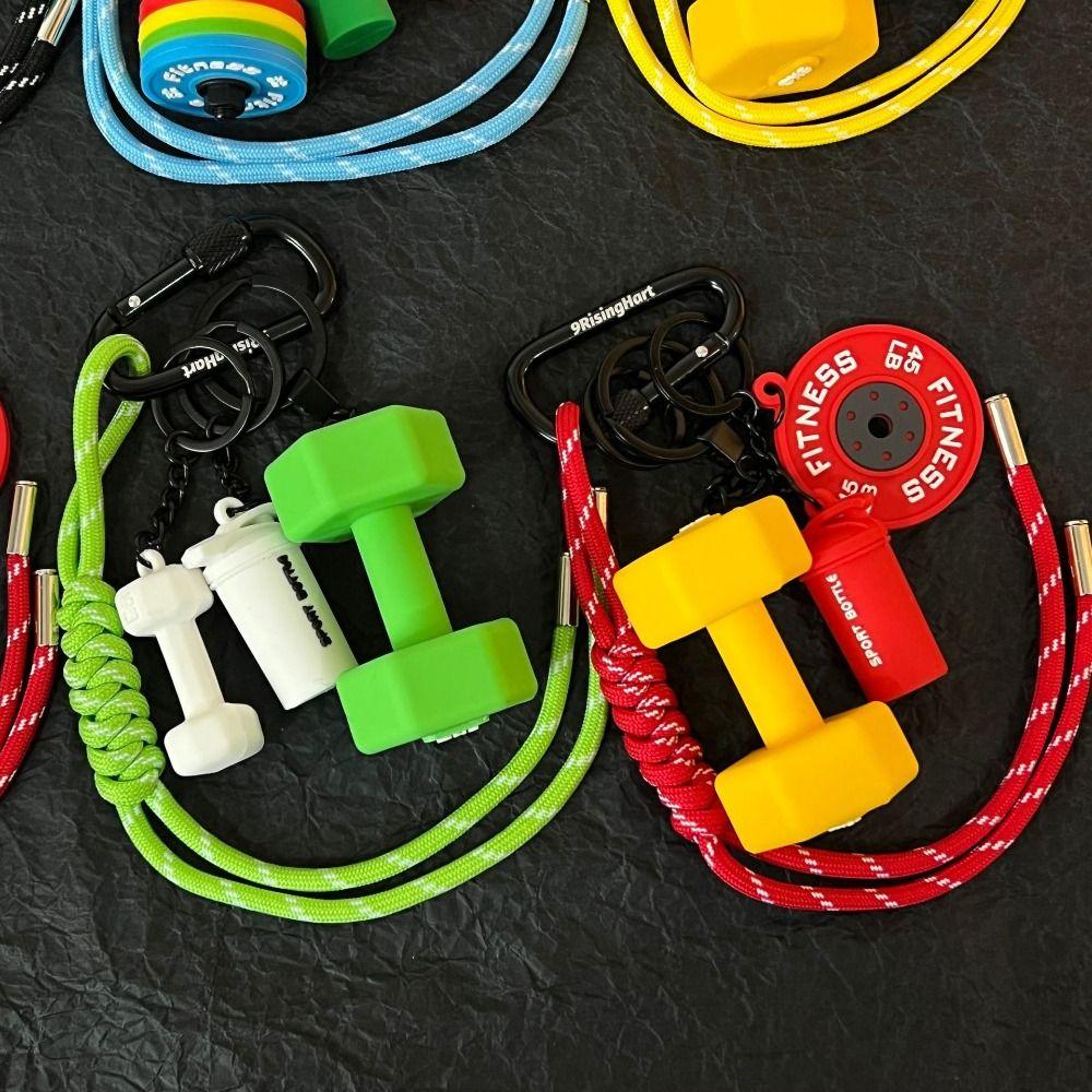 Mini Barbell Plates Key Chain with D-shaped Buckle Simulation Dumbbells Keyring  Gifts