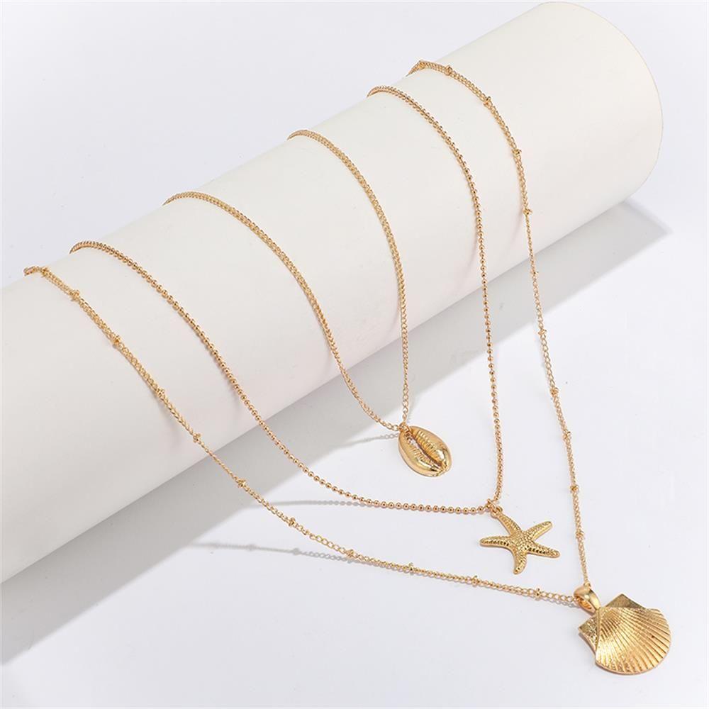Złoty Srebrny Łańcuszek Choker Bohemska Biżuteria Plażowa Wielowarstwowy Naszyjnik z Muszli Wisiorek z Muszli Kauri