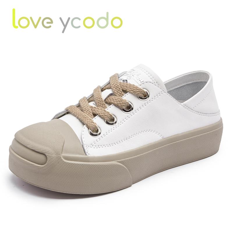 Vår och höst Flickor Studenter och Kvinnor Naturläder Tofflor och Low Top Casual Shoes