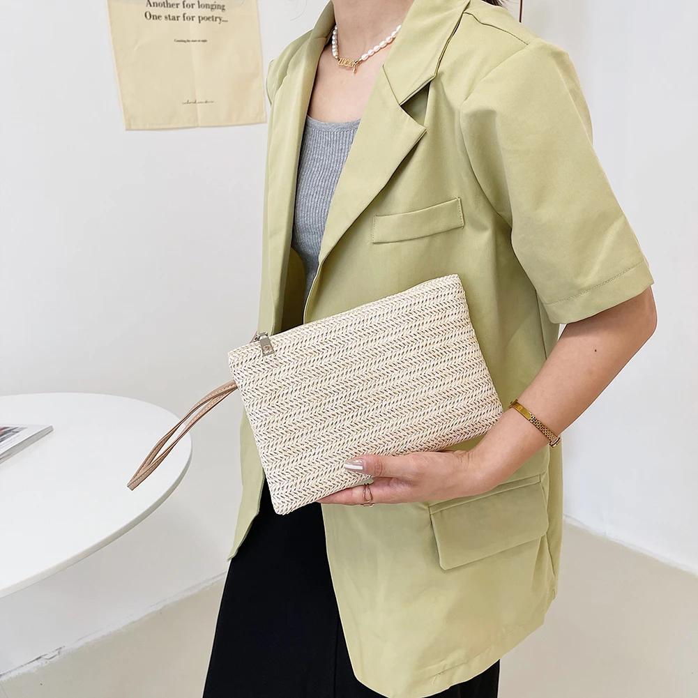 Damen Strand Sommer Clutch Armband Tasche Bohemian Woven Style Einfarbig Geldbörse Strandtasche Clutch Neue Mode Dame Frauen