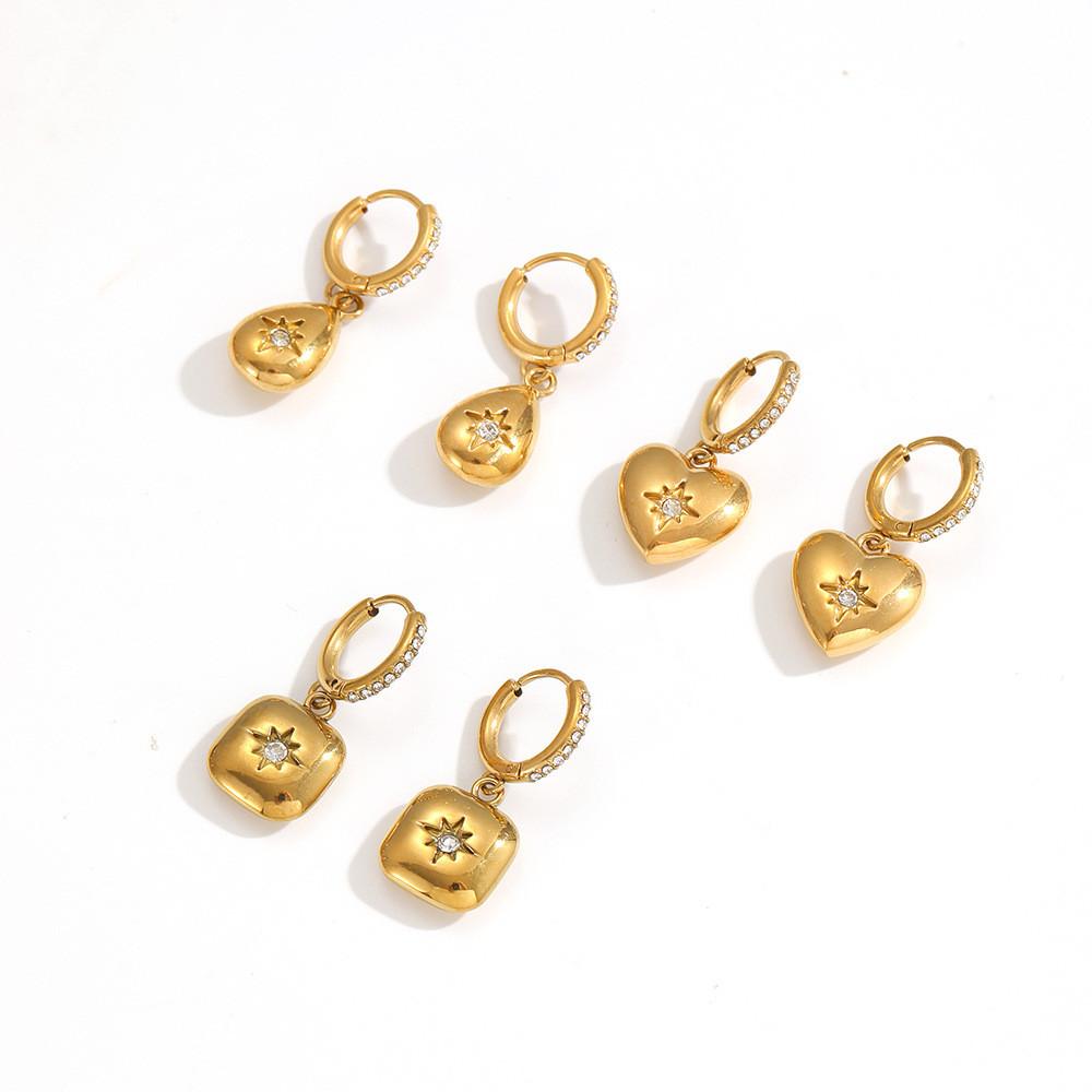 Geometric Zircon Stainless Steel Drop Earrings For Women With Diamond Accents