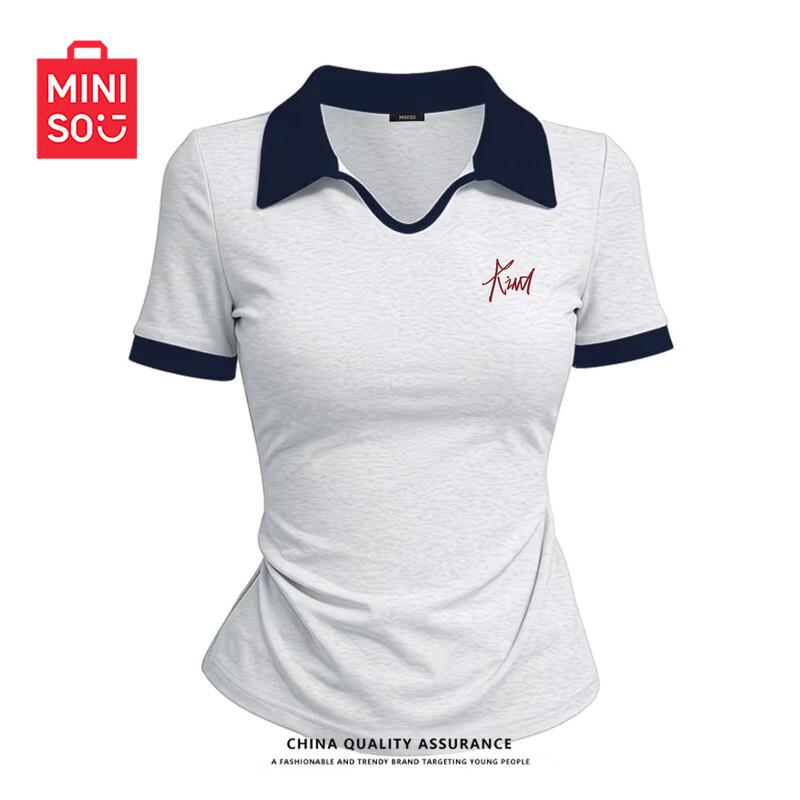 

MINISO Women s Slim Fit Polo Collar T-Shirt L
