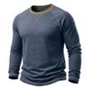Mens Long Sleeve Round Neck Basic Color Block T Shirt