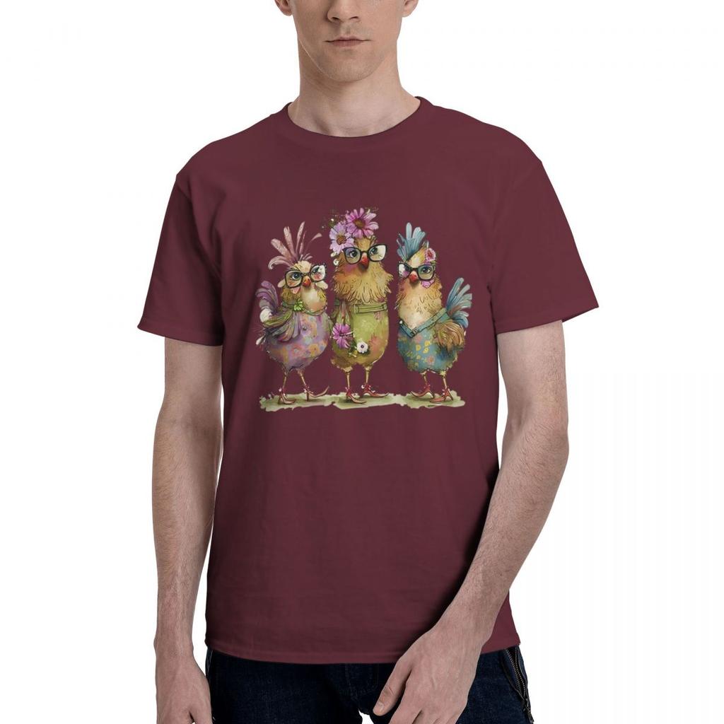 Chicken Print 100 Cotton Casual Breathable Confortable Clothes Funny TShirt For Men Funny Shirt