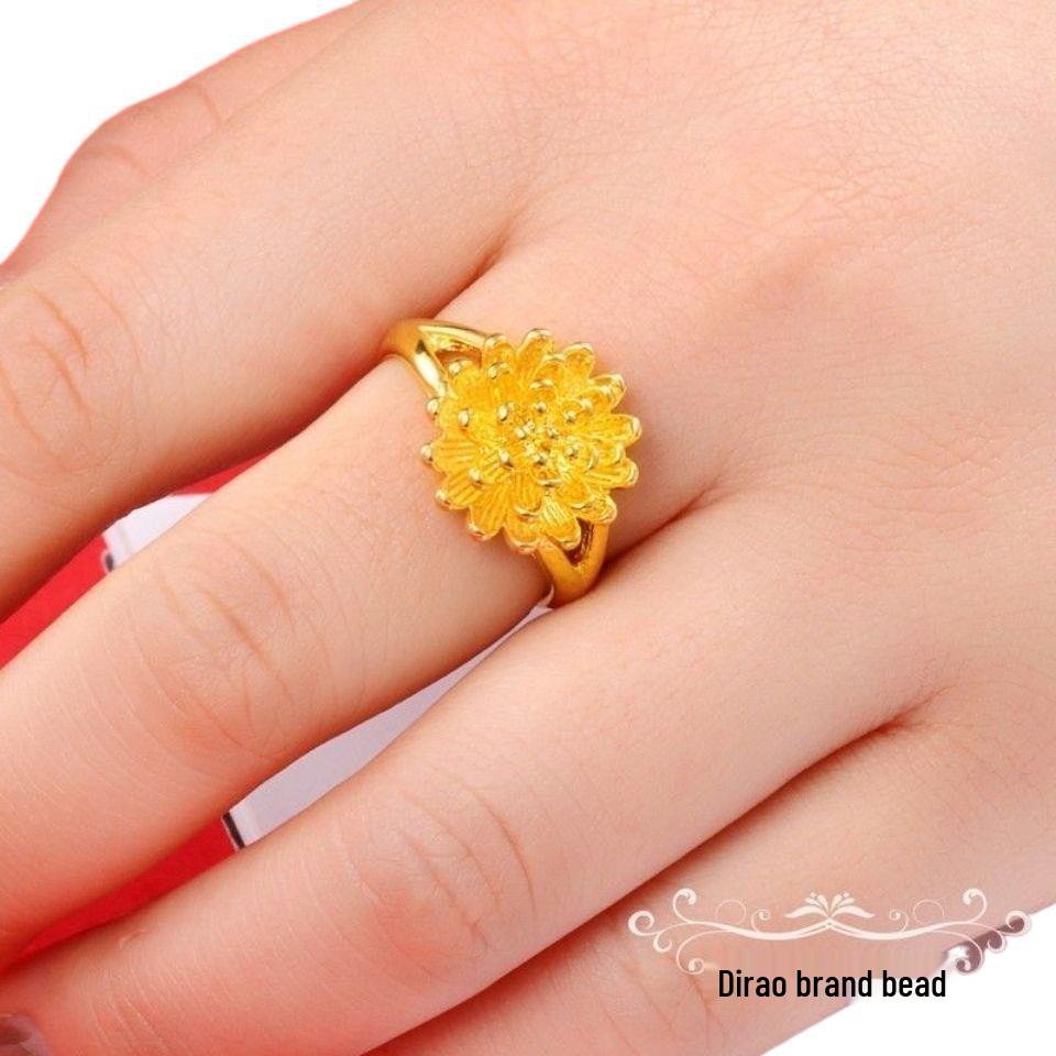 Adjustable Gold-Plated Vietnamese Sand Flower Ring for Women