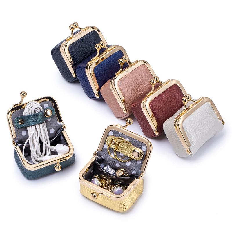 Leather Japanese Diamond Ring Jewelry Bag Fashion Mini Ring Necklace Earrings Jewelry Box Pearlescent Cowhide Change Bag Women