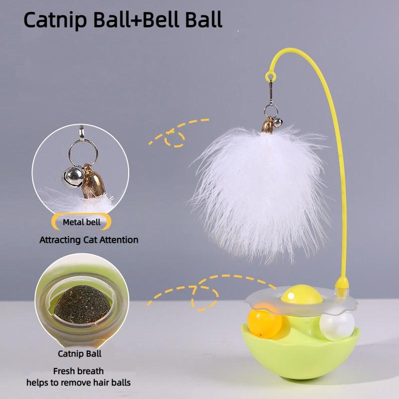 New Interactive Cat Tumbler Toy ABS Base With Feathers Rolling Ball Anti-Bite Turntable Interactive Toy Interesting Pet Supplies