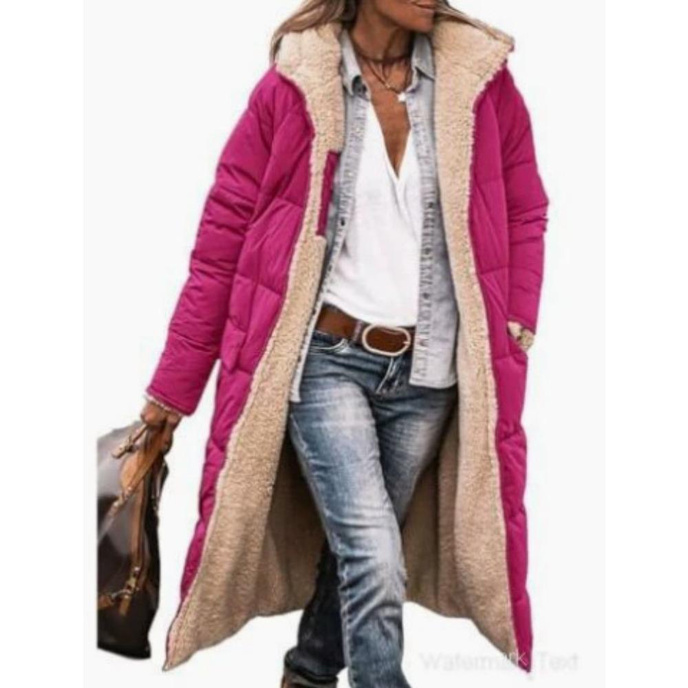 Solid Color Double-Sided Wear Hooded Cotton Coat, Thickened Slim Fit Long Sleeve Long Open Front Jacket