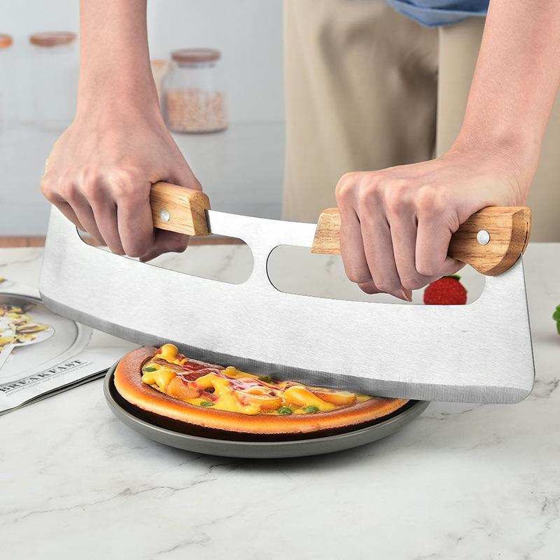 Stainless Steel Pizza Cutter Double Handle Large Size Pizza Wheel for Fast Easy Slicing Through Thick Crusts 1
