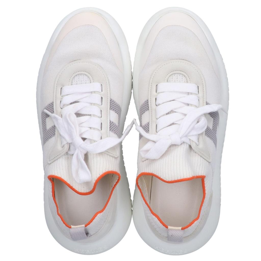 HERMES Crew knit and chevre velvet H logo low-top sneakers shoes 37 White x grayUsed