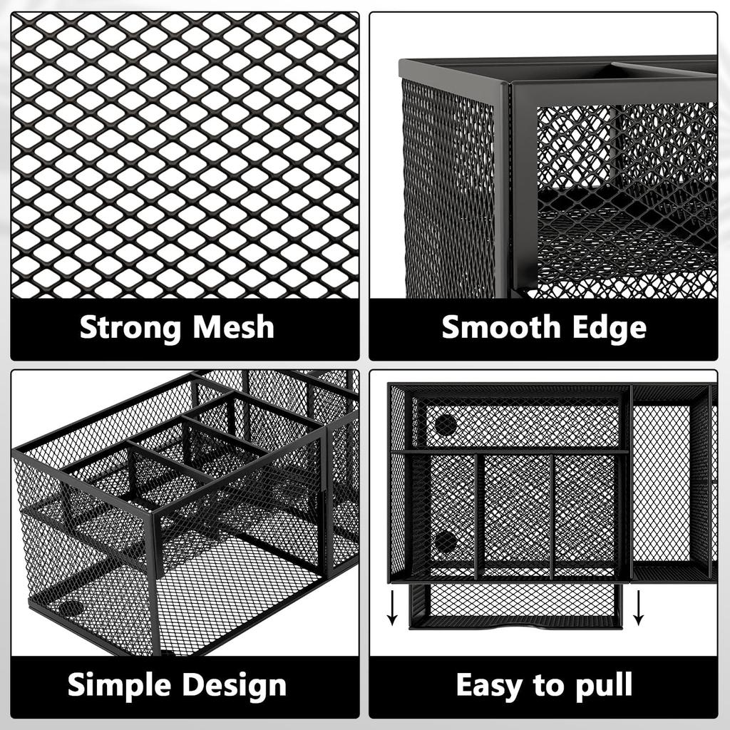 Mesh Pen Holder for Desk 8 Compartment Desk Organizer for Pens Pencils Sticky Notes Clips Office Accessories