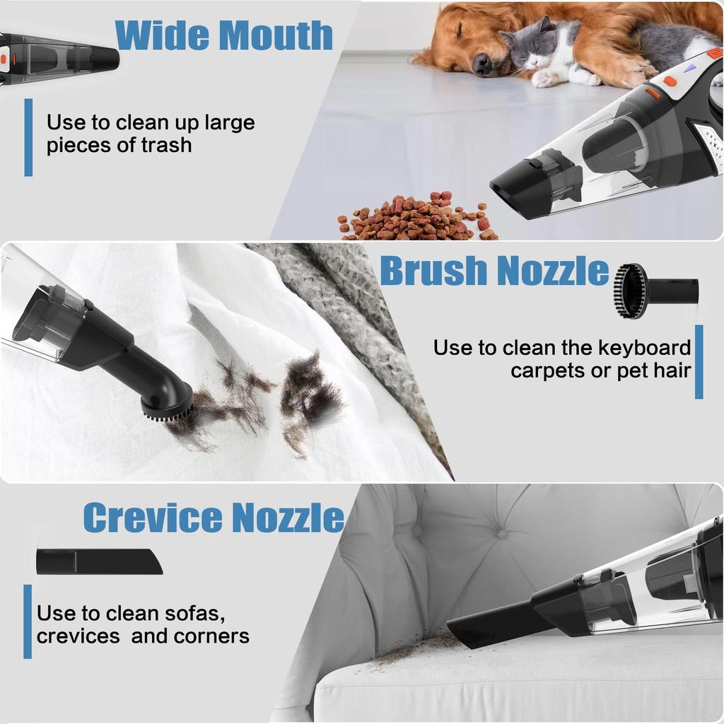 Handheld Vacuum Cordless Car Vacuum Cleaner Rechargeable Lightweight Hand Held Small Portable Vac with USB-C Cable for Home, Car