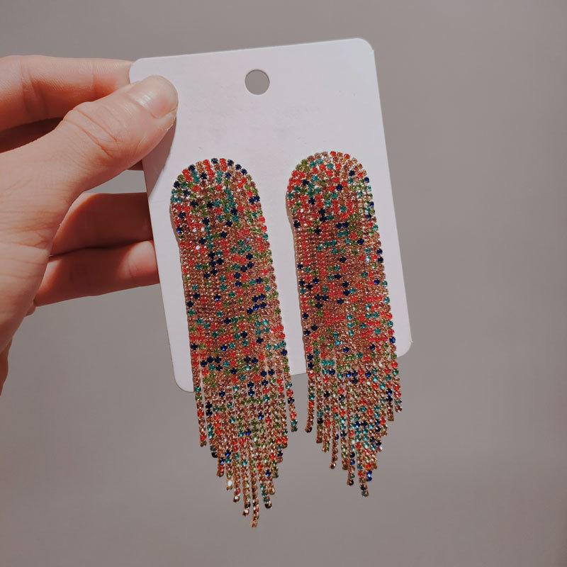2022 New Fashion Long Tassel Rhinestone Drop Earrings for Women Ovsize Crystal Dangle Earrings Fashion Jewelry