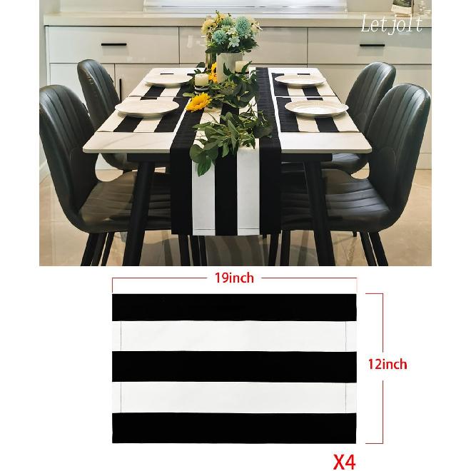 Letjolt Black and White Striped Placemats Set of 4 Black Stripe Kitchen Decor Placemats Beetlejuice Party Table Mats Dining Table Decor