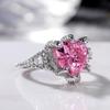 Cao Shi's Heart-Shaped Pink Zircon Diamond Ring - European & American Style for Weddings & Proposals