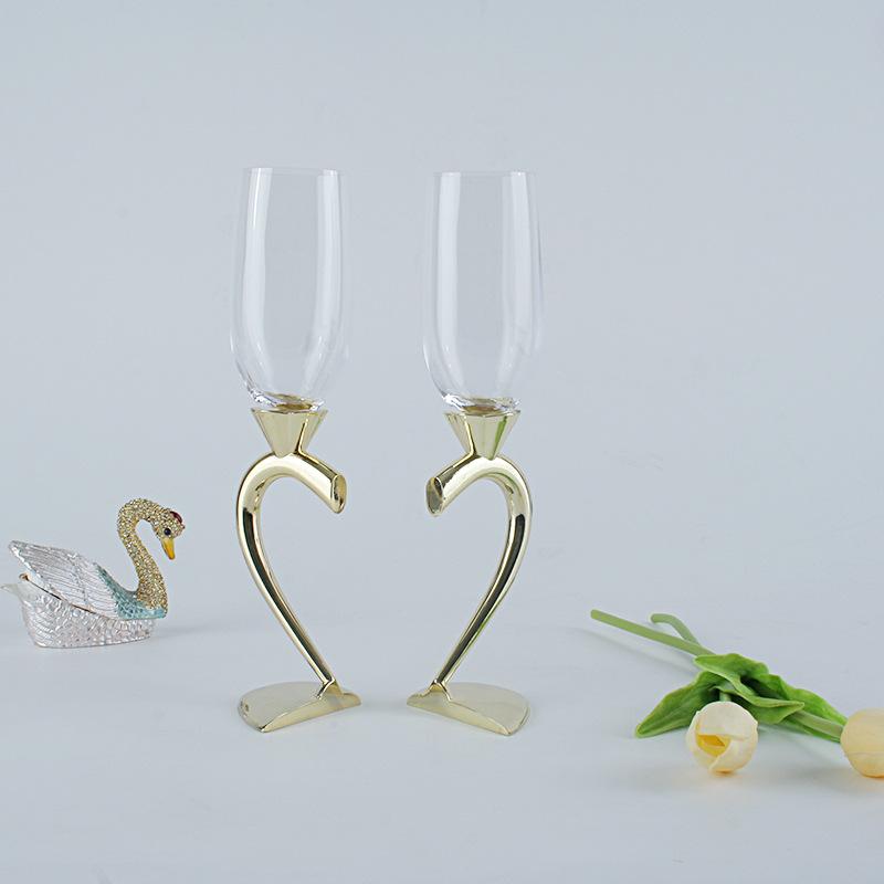 Heart Shaped Wedding Champagne Flute Glass Cup Handcrafted Goblet Crystal Wine Glass Goblet Party Engagement SetAnniversary Gift 201-300ml золотой