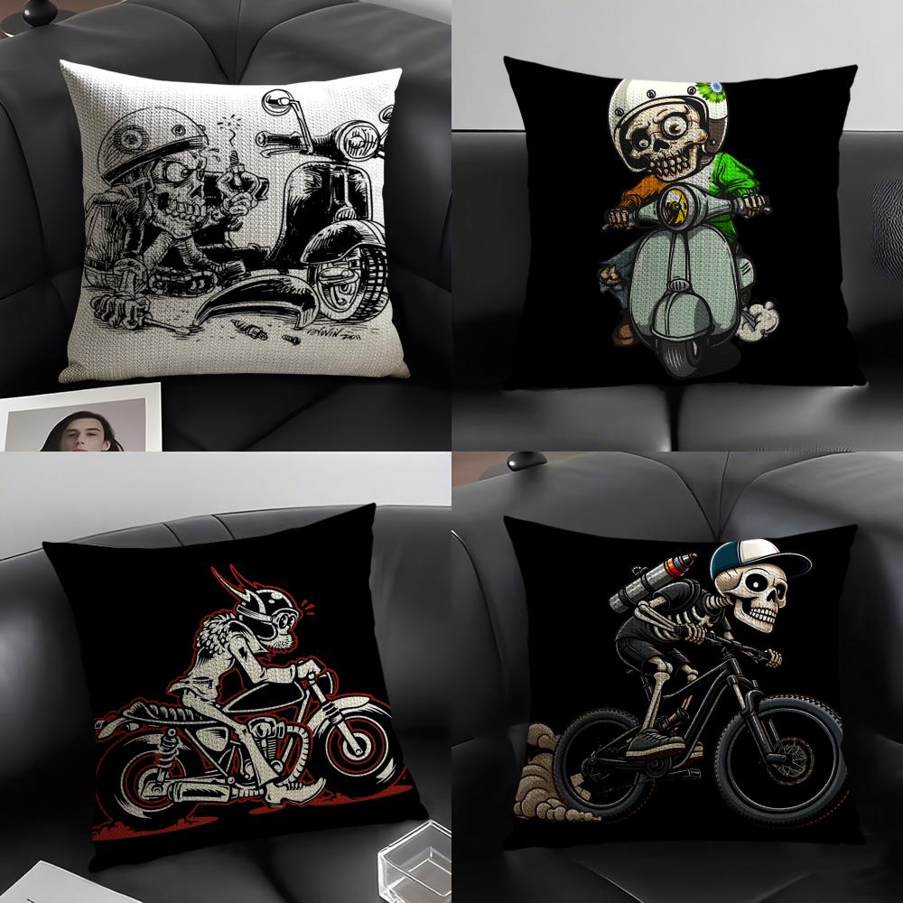 Funny skull motorcycle pattern Pillow Case Linen Cushion Covers For Decorative Sofa Home Pillows Case Car Chair Pillows Cases
