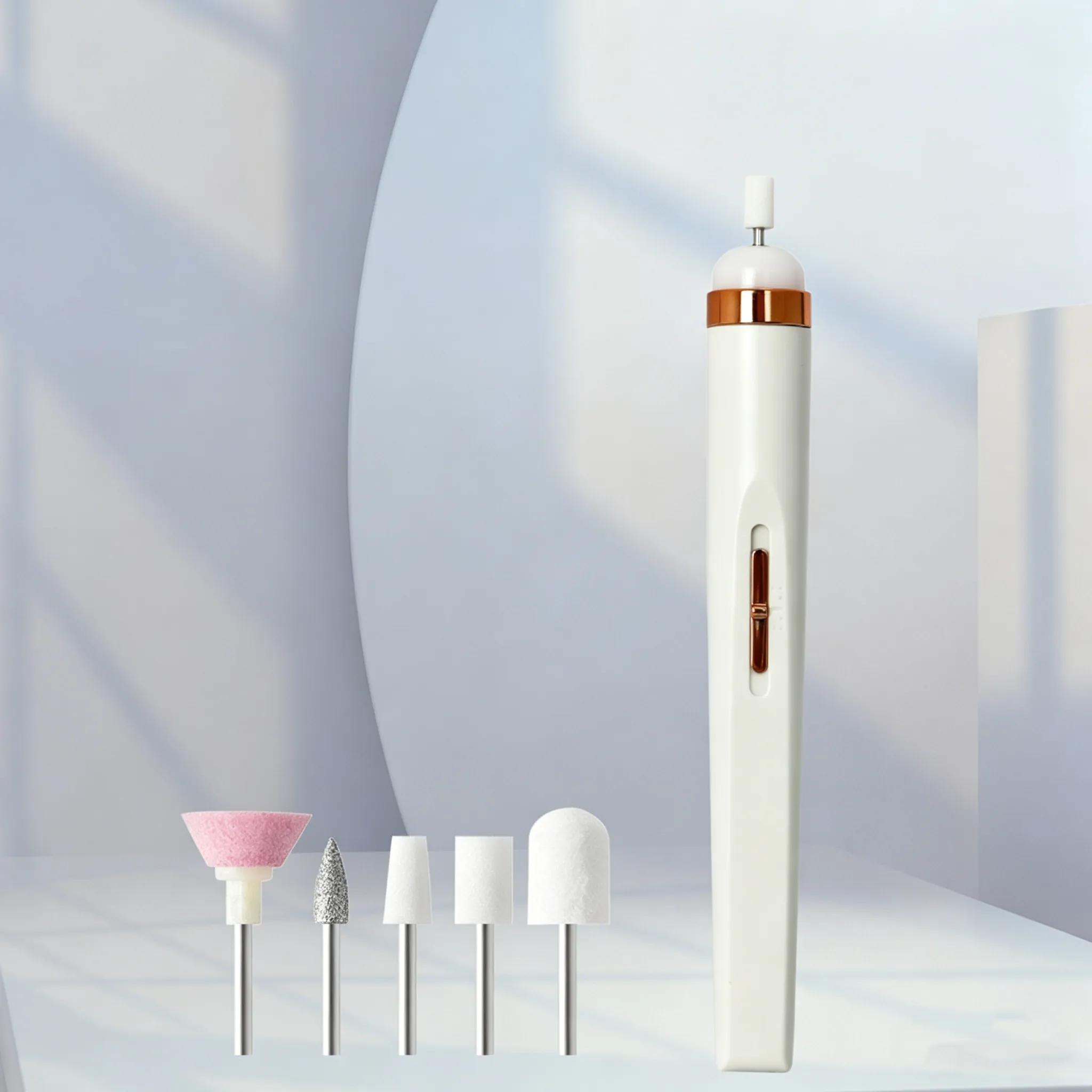 

Mini Electric Nail Drill Manicure Machine Portable Nail Polisher White (5 heads)