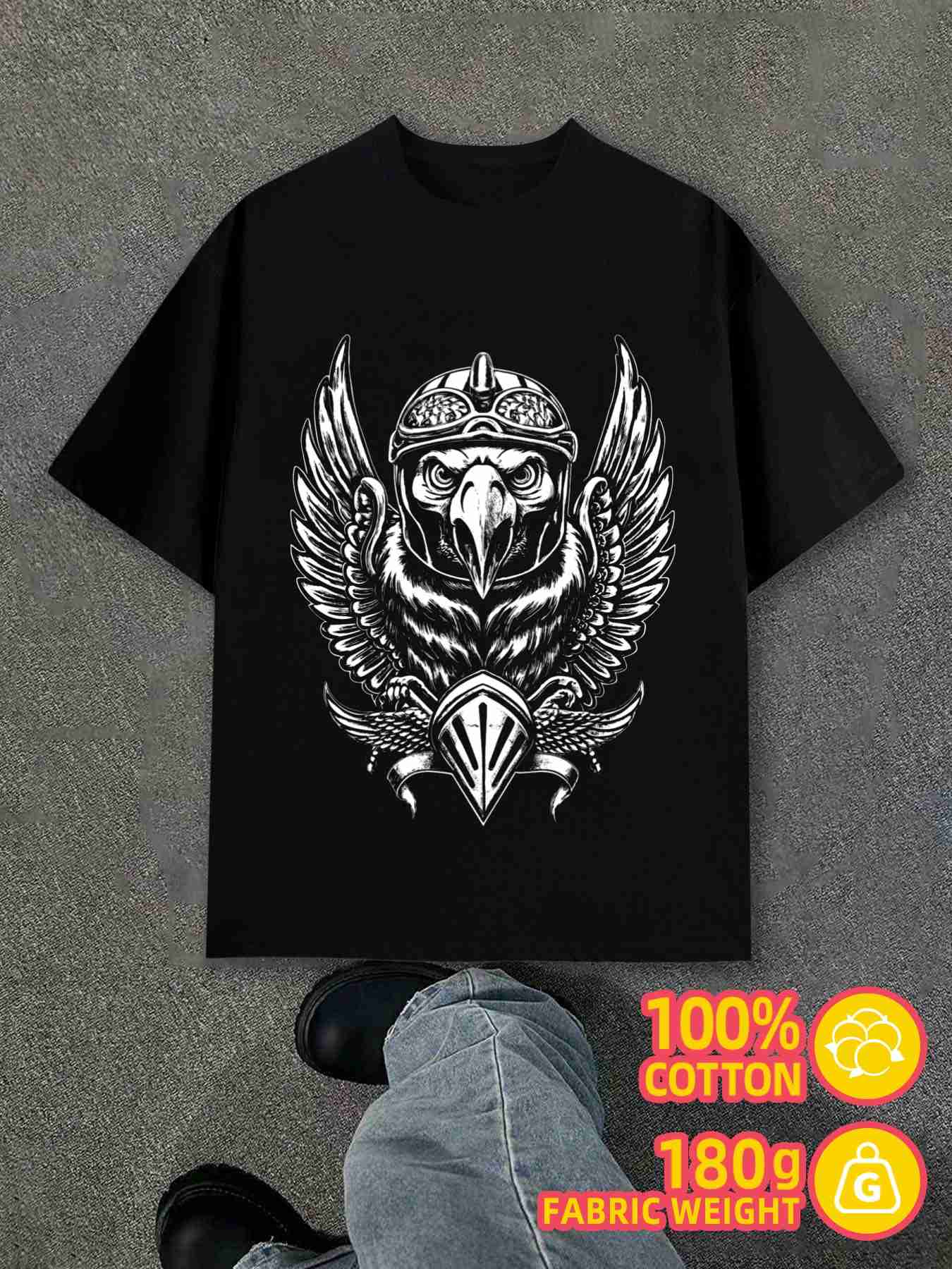 T-Shirt Y2K Eagle Warrior Helmet Black Regular Fit XL