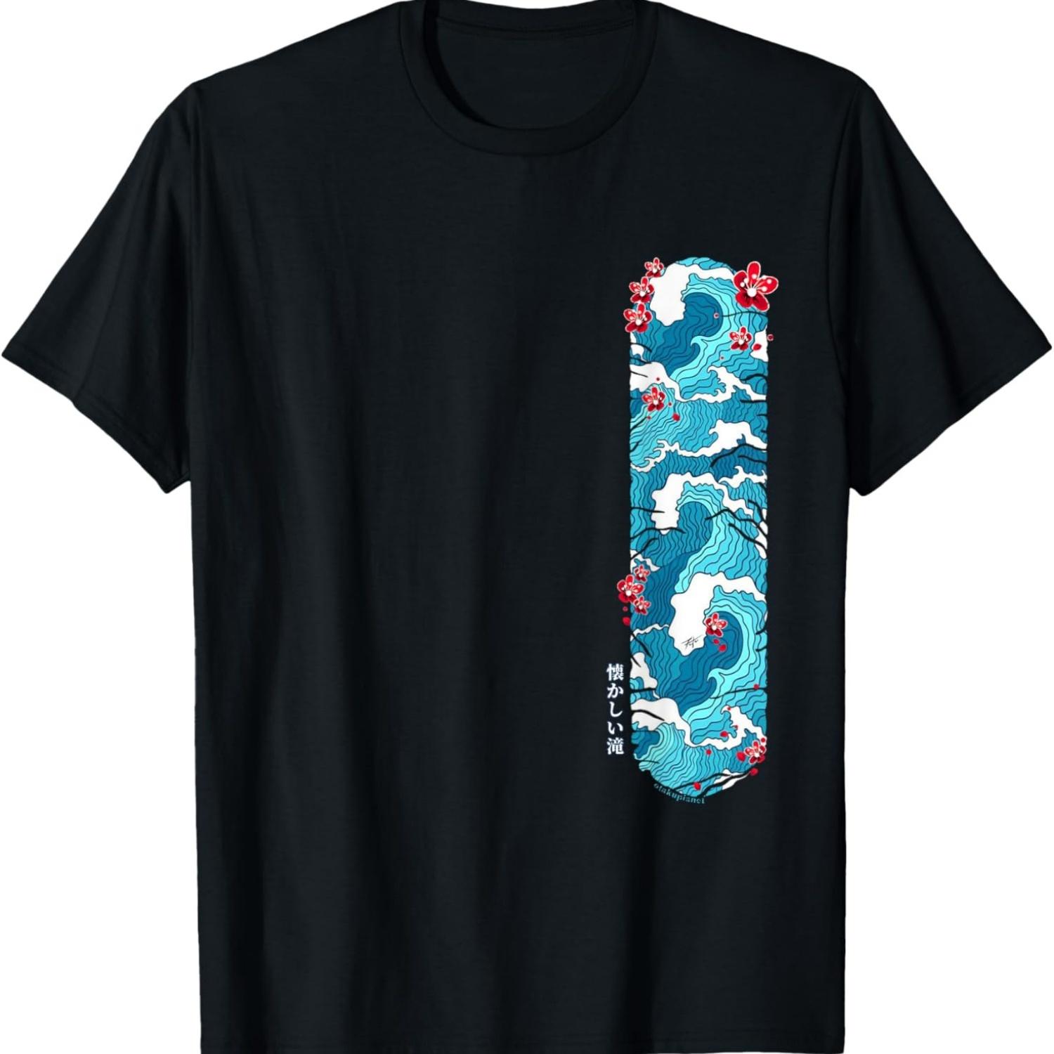 japanese waterfall graphic in streetwear harajuku retro art T-Shirt S чёрный