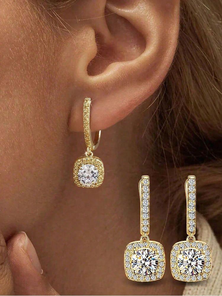 925 Silver Fashion Simple Square Zircon Hoop Earring For Women Engagement Wedding Luxury High Quality Fine Jewelry