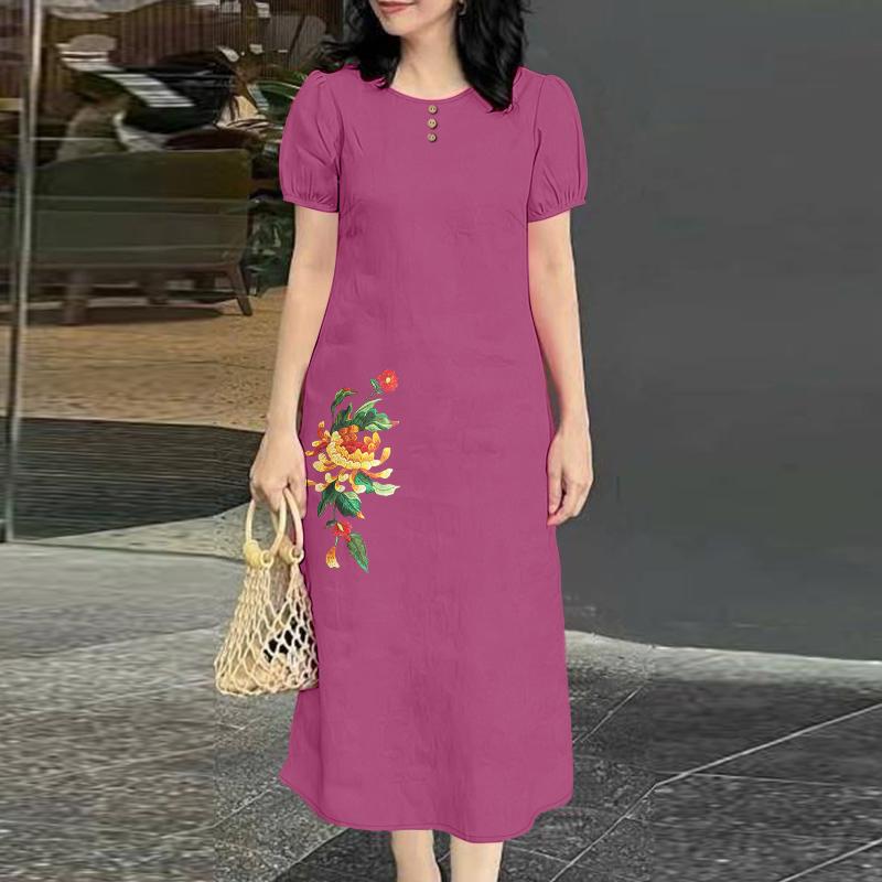 ZANZEA Women Daily Casual Round Neck Short Sleeve Floral Print Dress