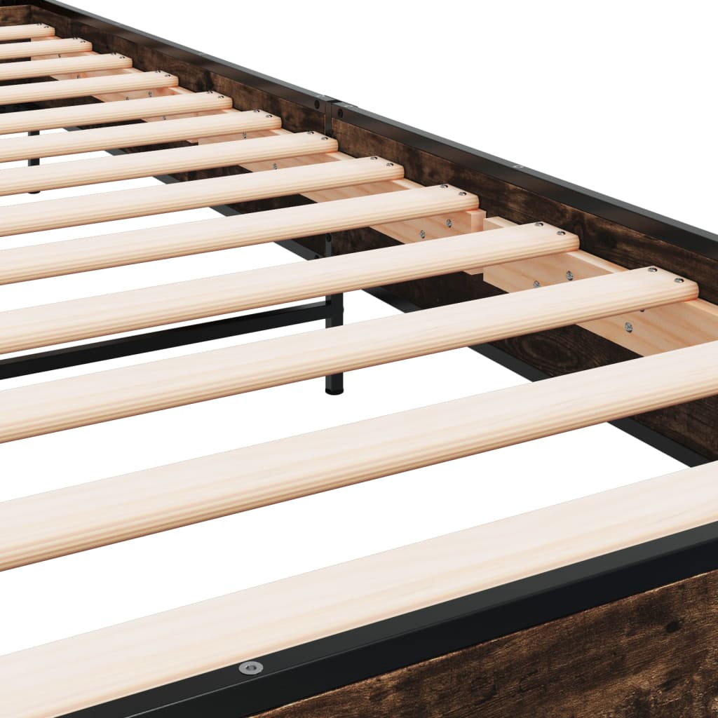 Bed Frame Smoked Oak 75 x 190 cm Wood Based Panel and Metal