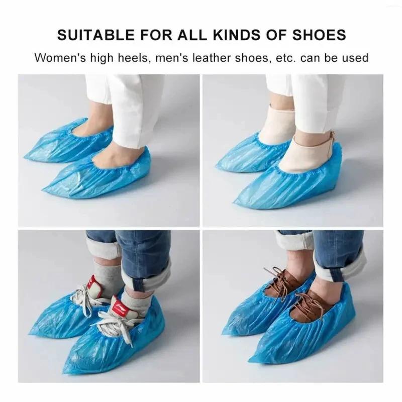 100PCS Disposable Waterproof Shoe Cover Plastic Non-slip Foot Cover Indoor PE Padded Shoe Cover