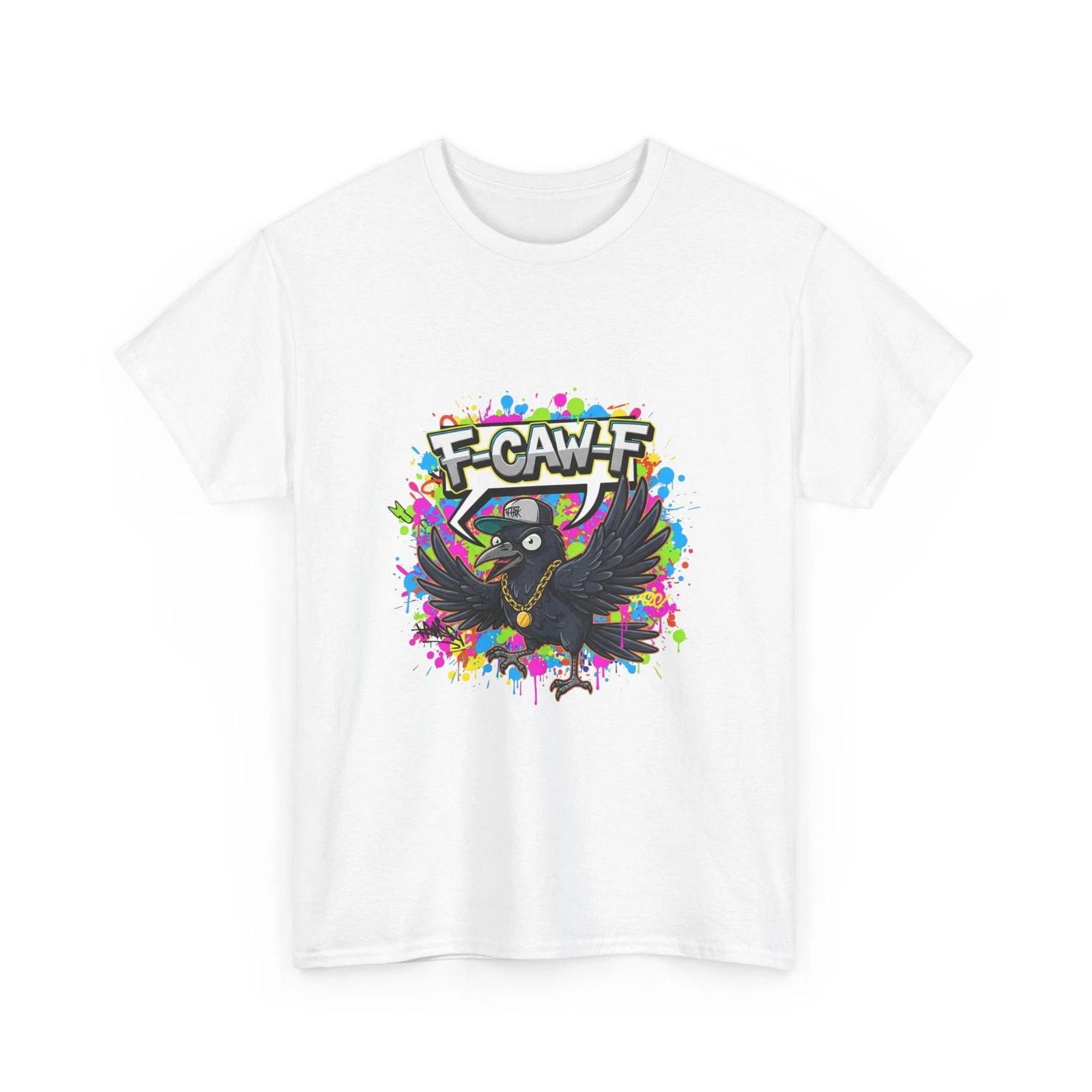 FCAWF Crow Funny Illustration T-Shirt | Colorful Splash Raven Graphic, Cool Tee M