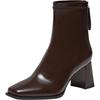Besto Women's Square Toe Chunky Heel Mid-Calf Boots B2812DZ5