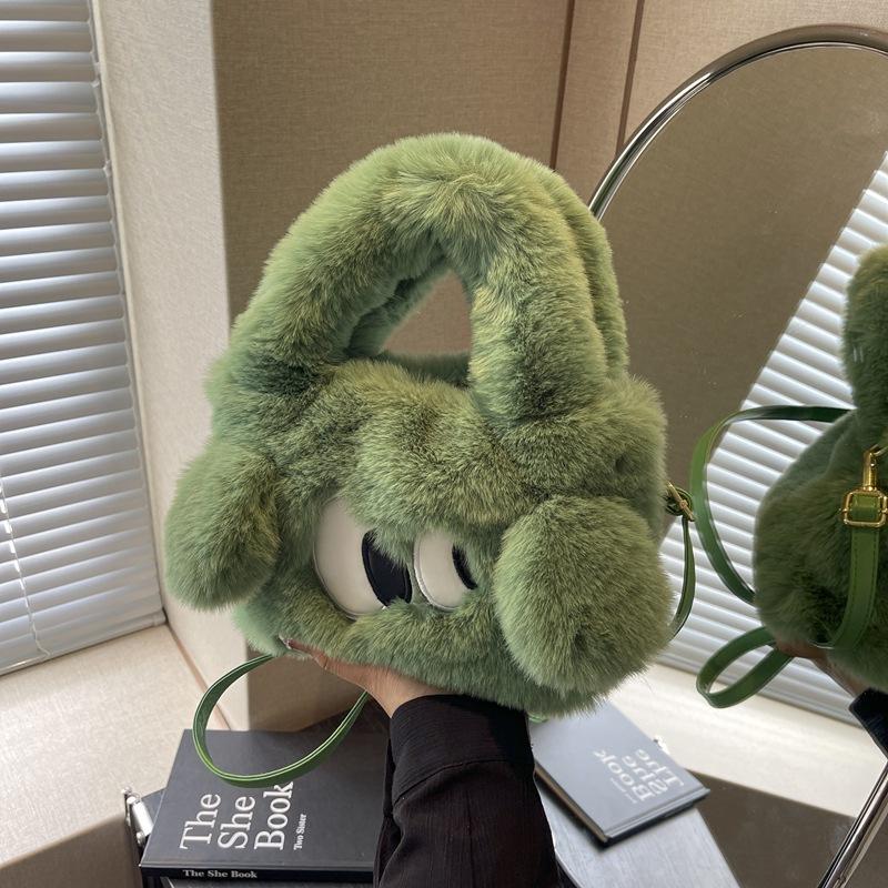 

Plush bag women s new autumn and winter versatile messenger bag cartoon cute fluffy tote bag зелёный