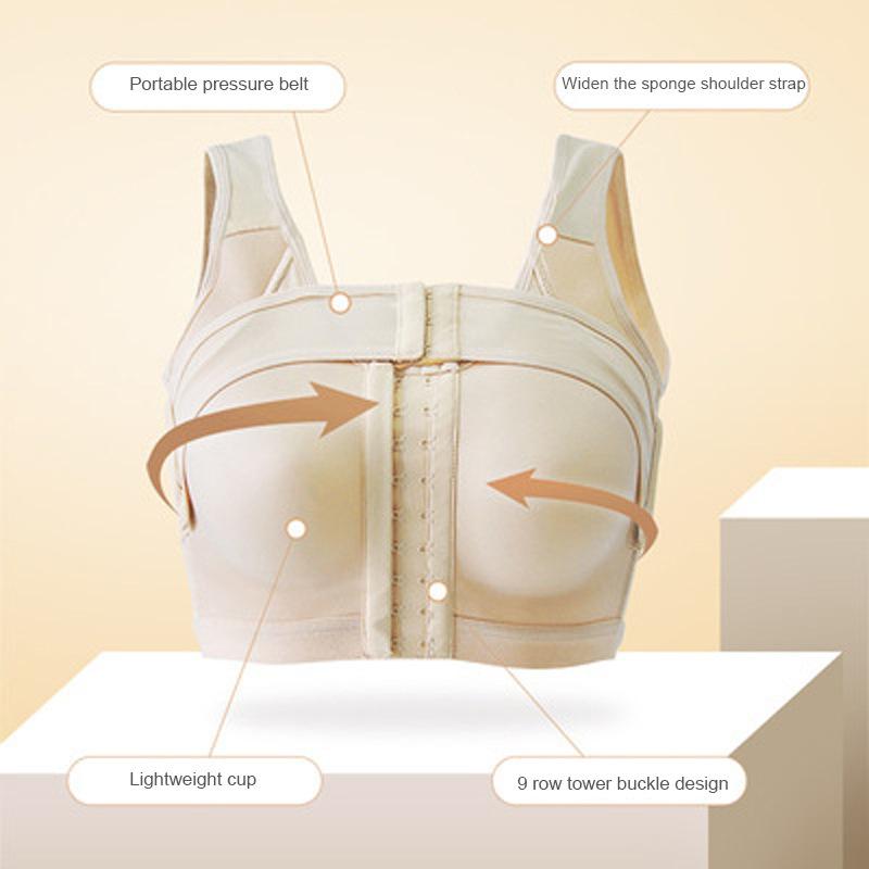 Thin Cup Wireless Front Closure Shaping Bra for Women Elastic Side Gathered Adjustable Double Cutout Back Intimates