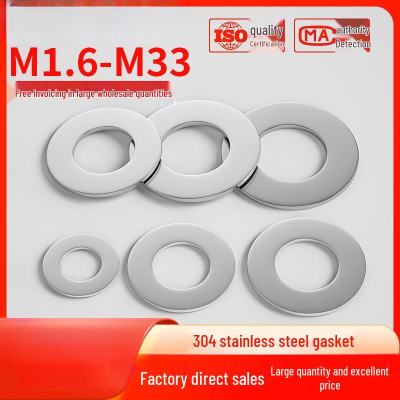 304 Stainless Steel Flat Washer Set, M3-M6 with Thickness Options (0.1-3mm) DIN988