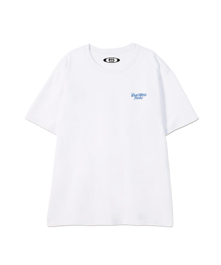 BY.L Graffiti Logo Short Sleeve T-Shirt White Sky Blue