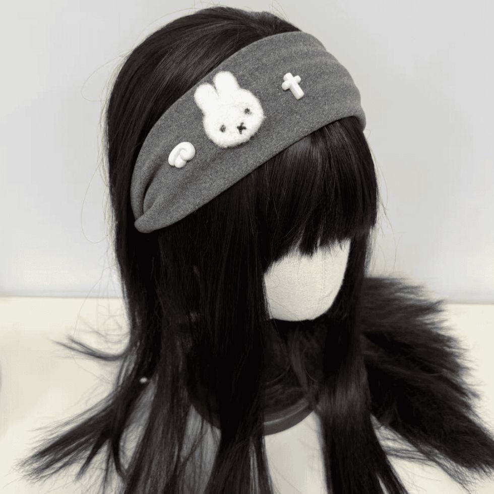 

Angel Miffy Rabbit Korean-Style Gray Wide-Brim Headband - Cute Cartoon Hair Accessory for Girls