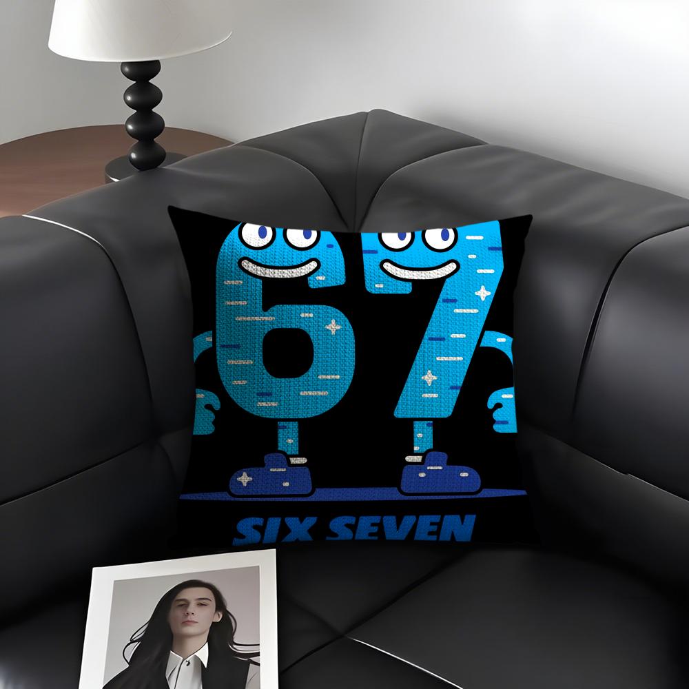 Six Seven Art Design Cushion Cover Natural Linen Organic Fabric Double-Sided Printing Sofa Home Decor Gift Pillow Case