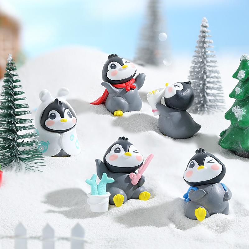 6 Stück Süße Cartoon-Pinguin-Figuren Spielset Mini-Cartoon-Pinguin-Kuchenaufsatz Winter-Pinguin-Figuren Kuchen Dekoration