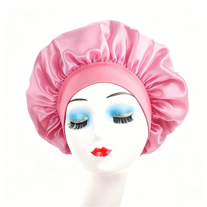 Wide Brim Satin Nightcap: Elastic Silk Hair Protection Scarf for Men & Women, Solid Color, Bath & Chemo Cap.