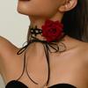 Halloween Rose Flower Necklace for Women Gothic Long Rope Chain Necklace Adjustable Sexy Leg Chain Party Accessories F