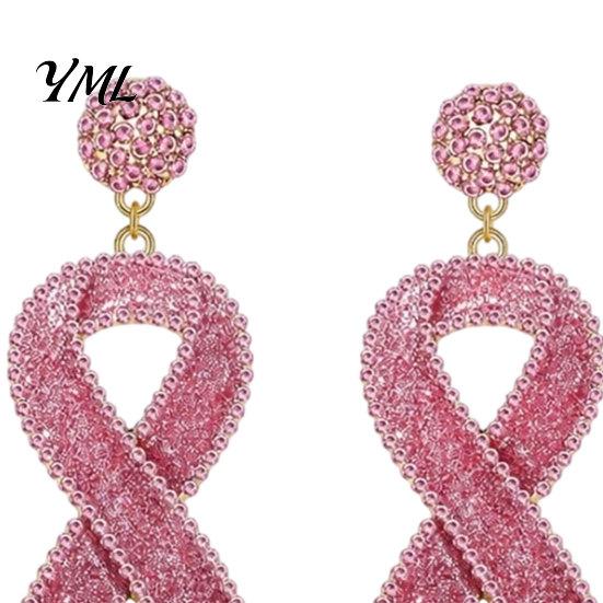 Brustkrebs-Aufmerksamkeits-Schmuck 1 Paar Ohrringe für Damen, Glitzer-Strasssteine, Lässige Party-Hängeaccessoires, Band-Hängeohrringe, Geschenk, Bequem