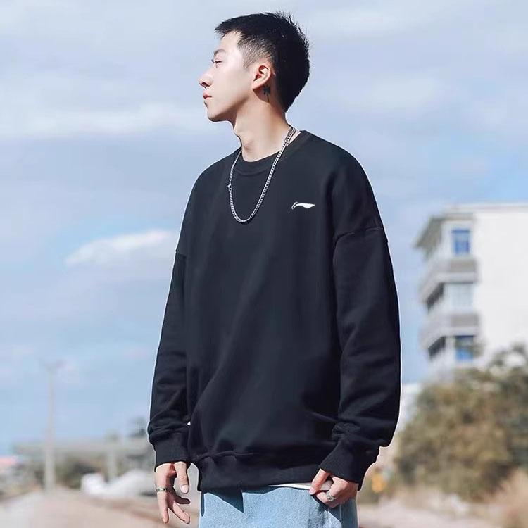 Li-Ning Solid Color Crew Neck Pullover Sweatshirt Unisex Sweatshirt Black AWDT615-1